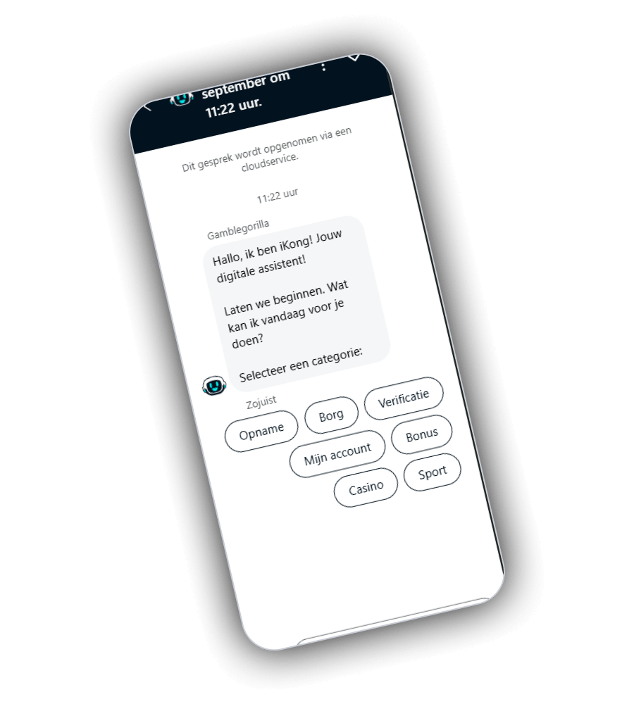 De contactpagina van GambleGorilla Casino met live chat, e-mailadres en verwijzing naar het helpcentrum