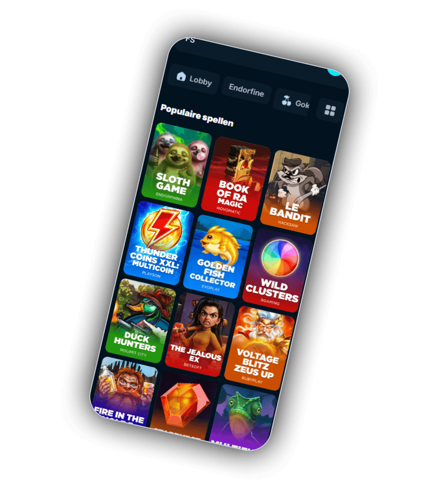 De spelvloer van GambleGorilla Casino met slots van Hacksaw Gaming, NetEnt, Nolimit City en meer